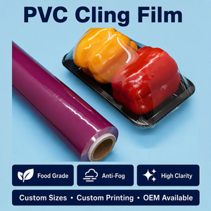 紫色ソフト防曇 PVC 食品ストレッチ フィルムしがみつくフィルム食品包装用ジャンボ ロール